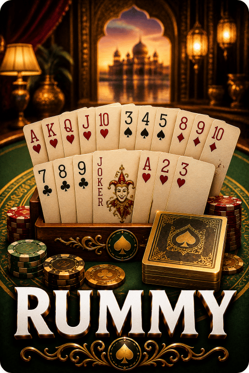 Fairplay Rummy game featuring playing cards, casino chips, and a premium card table.