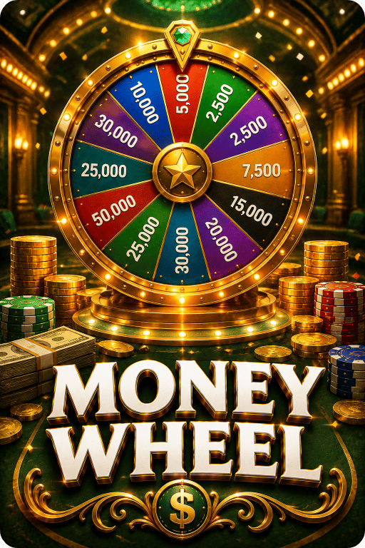 Fairplay Money Wheel game featuring a colorful prize wheel and casino chips.