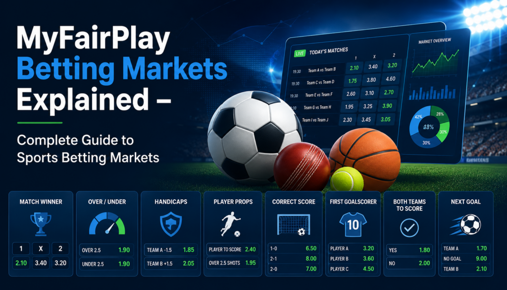 MyFairPlay Sports Betting Guide showing betting markets, cricket betting markets, tennis betting markets, sports odds and live sports betting