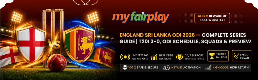England vs Sri Lanka ODI 2026 complete series guide banner - England Sri Lanka ODI schedule, T20I 3-0 result, squads and preview on MyFairPlay