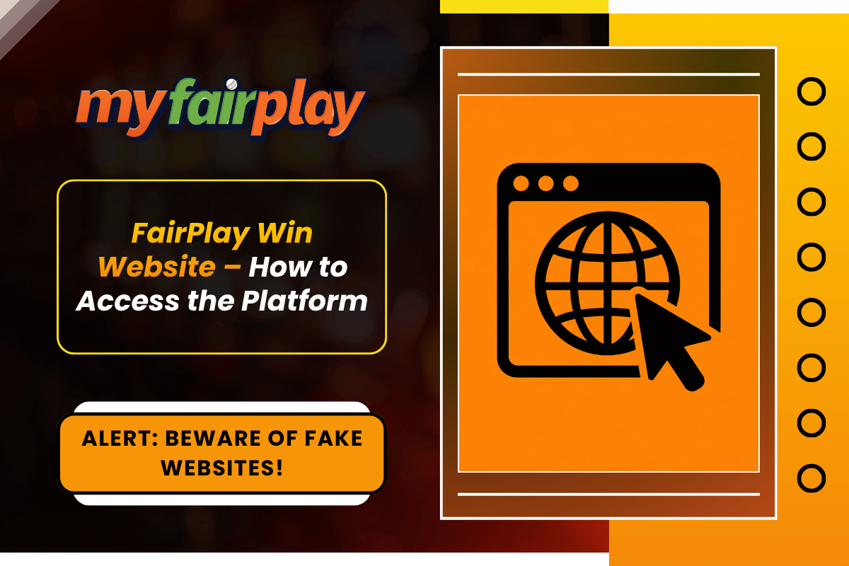 MyFairplay Fairplay Win website how to access the platform banner with fake website alert and browser globe icon