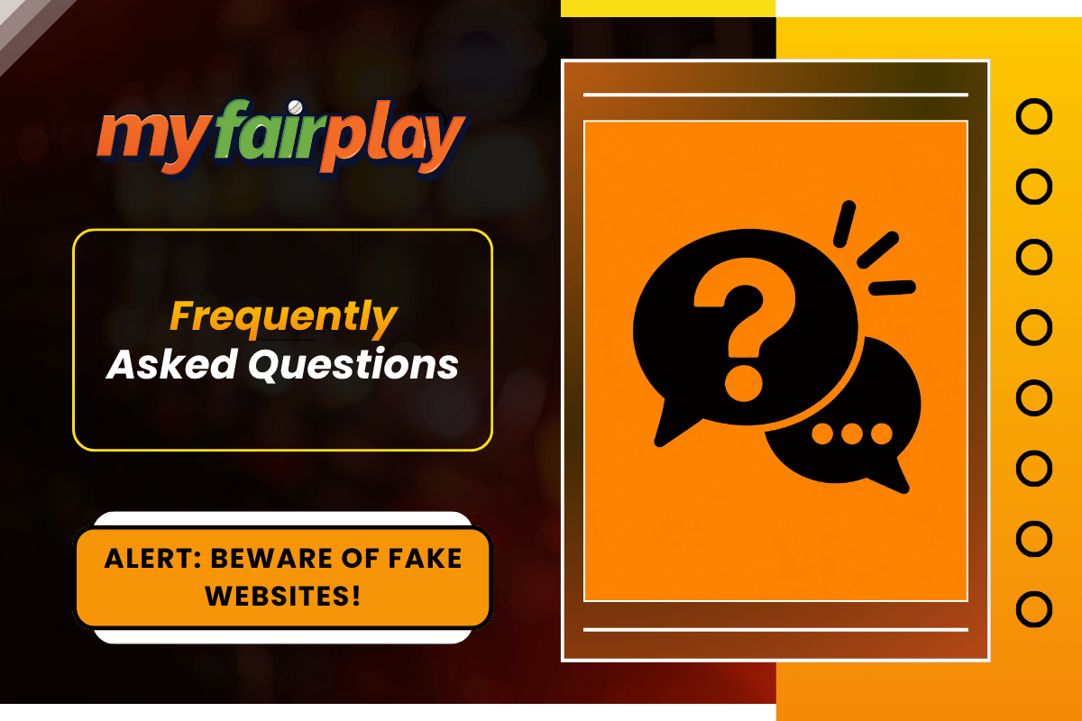 MyFairplay frequently asked questions banner with fake website alert and question mark chat bubble icon