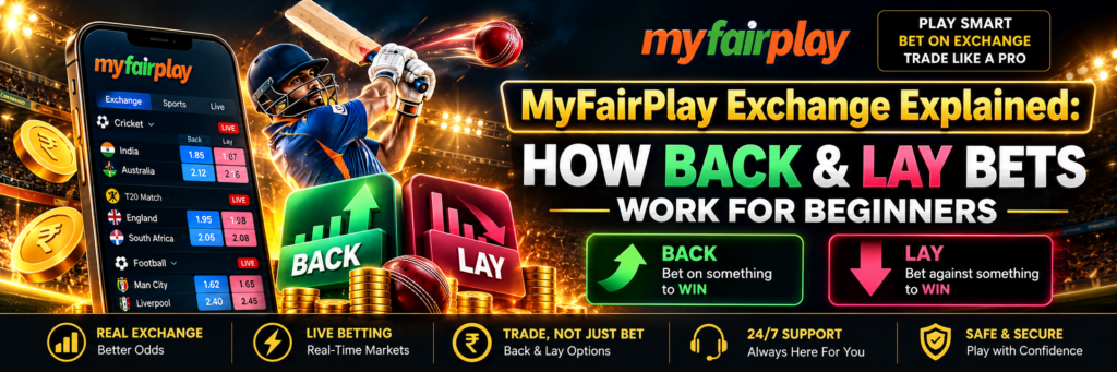 MyFairPlay exchange explained how back and lay bets work for beginners guide with back bet and lay bet options on MyFairPlay