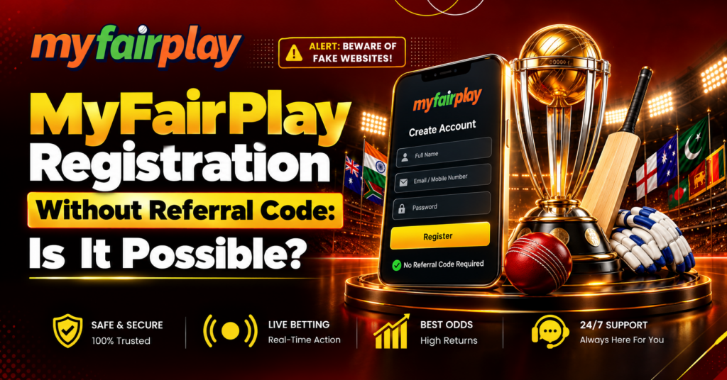 MyFairPlay registration without referral code showing create account form on mobile for direct registration without code